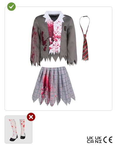 Funidelia Disfraz de Estudiante Zombie para Niña - Talla 10-12 Años | Traje para Fiestas, Carnaval y Halloween Incluye F