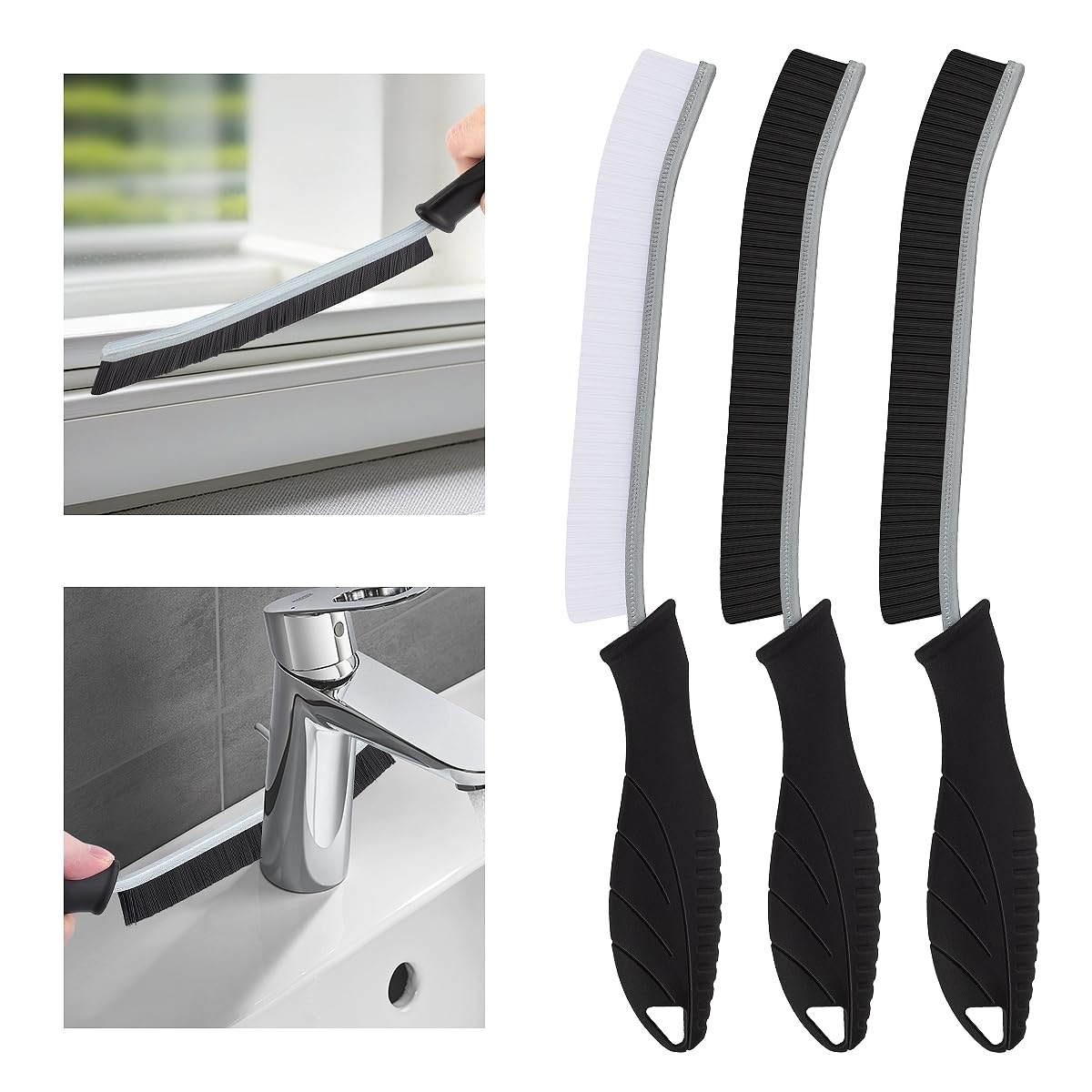  Cepillo de Cerdas Duras para Limpieza de Grietas, Ideado para Baño y Hogar, Ventana (3 piezas, Negro)
| Herramienta de 