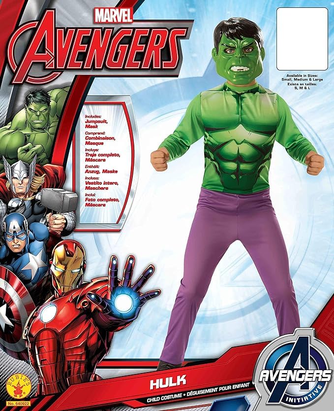 Rubies Disfraz Hulk Clásico para niños y niñas, Jumpsuit impreso y máscara, Oficial Marvel para fiestas de Navidad
