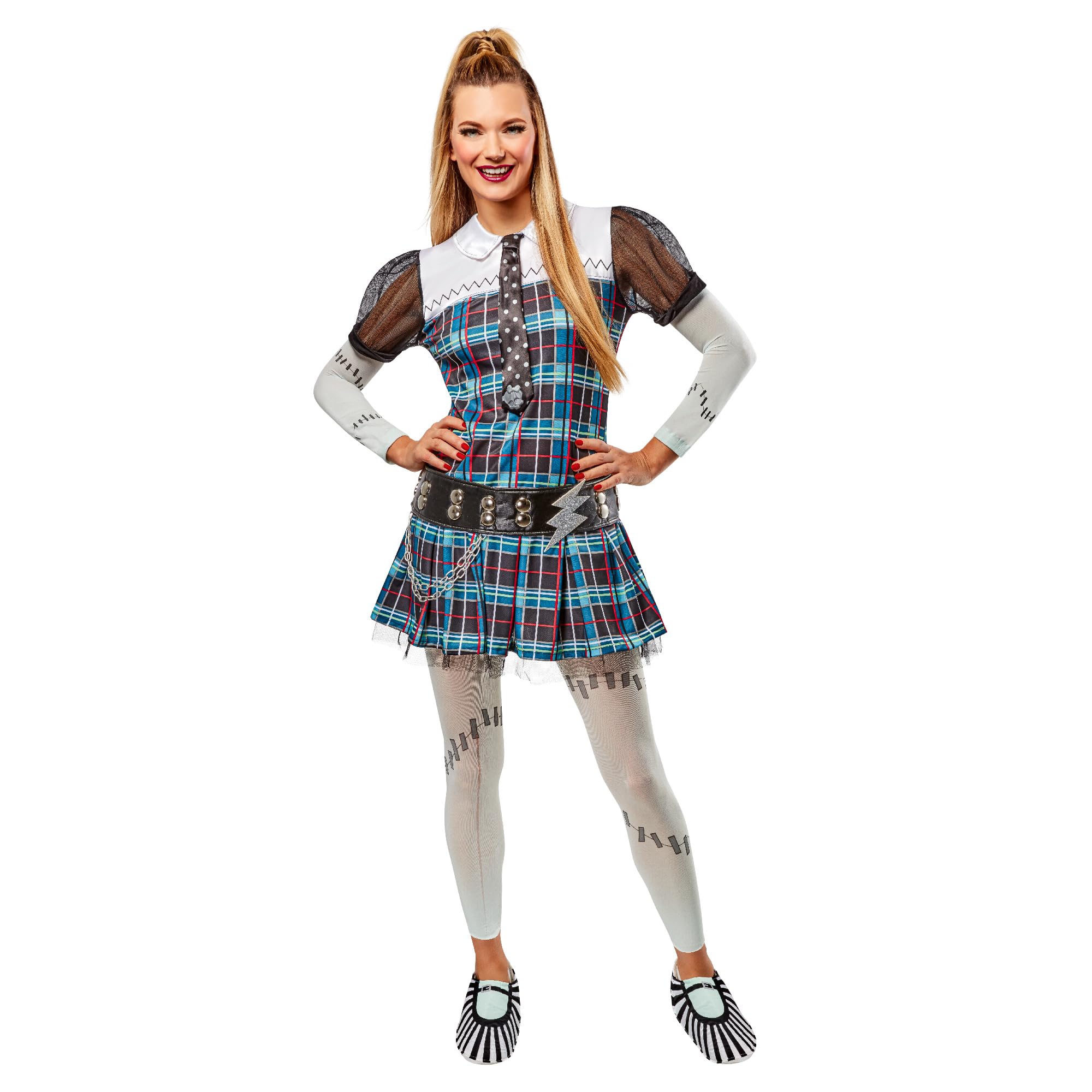 Ruby Disfraz Frankenstein Mujer | Vestido con Corbata, Presillas, Cinturón, Medias y Cubre Zapatos | Official Monster Hi