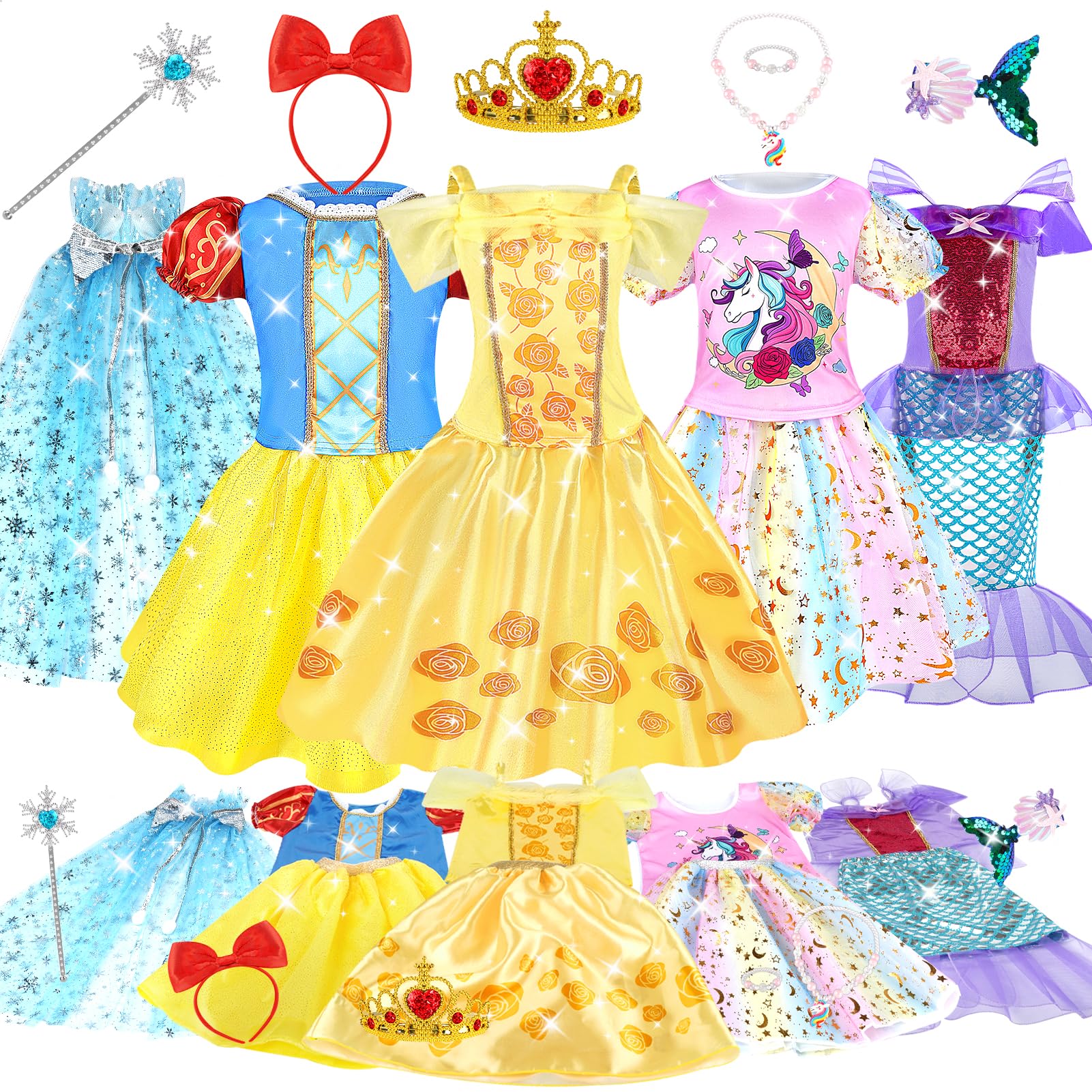 DREAMON Disfraz Princesa Niño, 5 Piezas Cetro Corona Collar Horquilla Regalo Cumpleaños Carnaval para 3 4 5 Años Niños